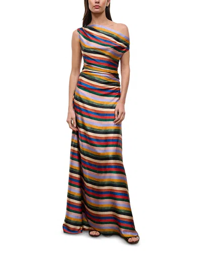 Staud Phare One-shoulder Draped Striped Silk-blend Satin Maxi Dress In Multi