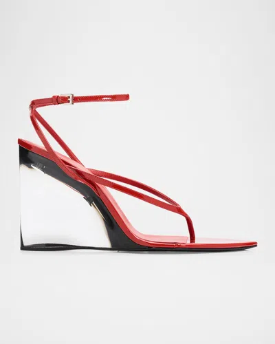 Alaïa 90mm Patent Leather Wedge Sandals In Burnt Orange