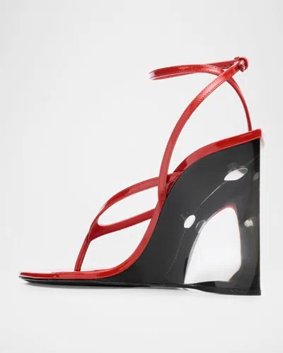 Alaïa 90mm Patent Leather Wedge Sandals In Burnt Orange