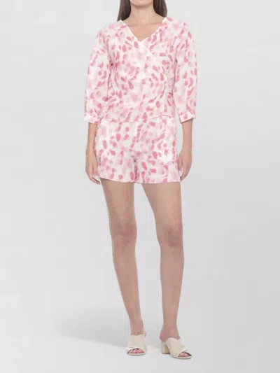 120% Lino Linen Lounge Shorts Relaxed Fit Pockets In Pink