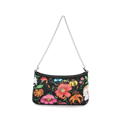 Gucci Small Gossip Floral-print Chain-link Shoulder Bag In Black