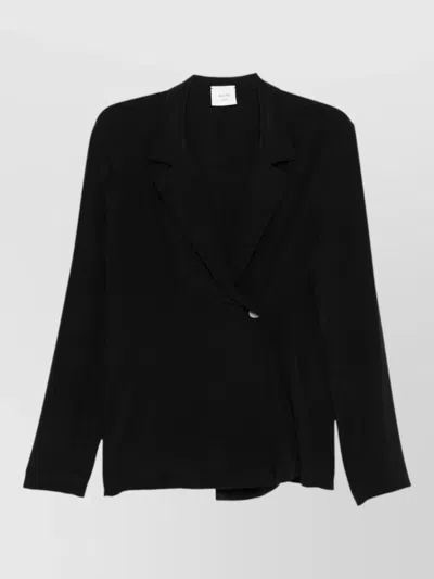 Alysi Silk Blazer Jacket Asymmetric Hem Notched Lapels In Black