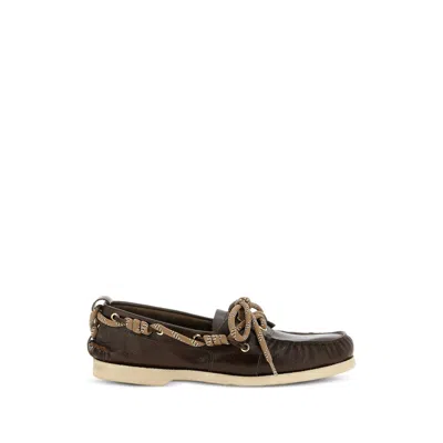 Golden Goose Curled Lace Leather Loafers In Brown