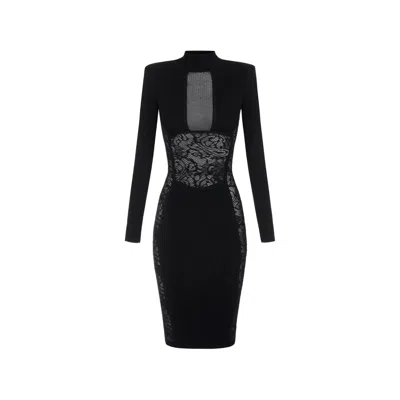 Elisabetta Franchi Lace-panelled Mesh-insert Dress In Black