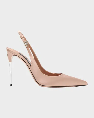 Dolce & Gabbana Satin Metallic-stiletto Slingback Pumps In Pink