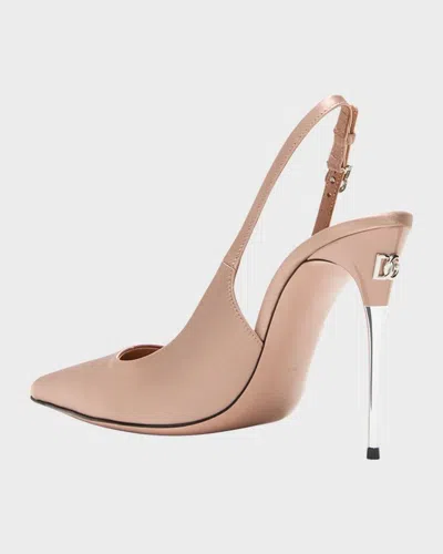 Dolce & Gabbana Satin Metallic-stiletto Slingback Pumps In Pink