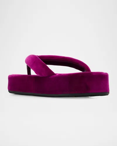Balenciaga Jet Lag Stretch Velvet Platform Thong Sandals In Purple