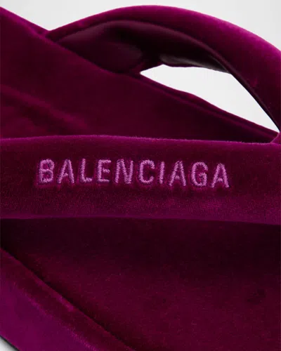 Balenciaga Jet Lag Stretch Velvet Platform Thong Sandals In Purple