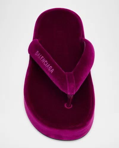 Balenciaga Jet Lag Stretch Velvet Platform Thong Sandals In Purple