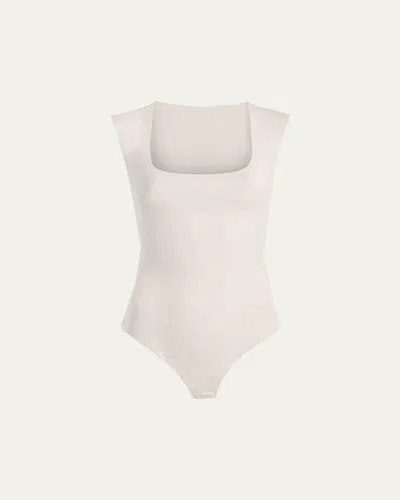 Commando Cap-sleeve Neoprene Thong Bodysuit In White