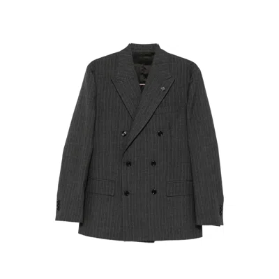 Lardini Pinstripe-pattern Double-breasted Blazer In Grey