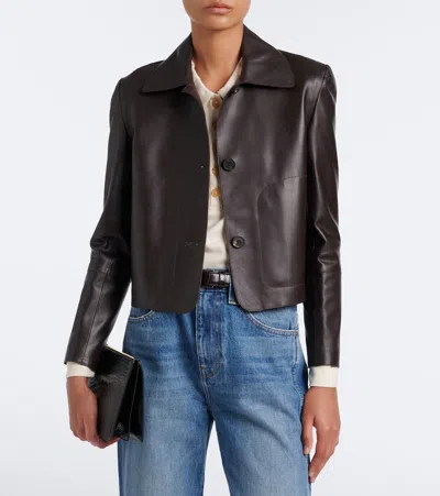 Arma Coffee Brown Emy Cropped Leather Jacket In Brown