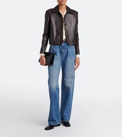 Arma Coffee Brown Emy Cropped Leather Jacket In Brown