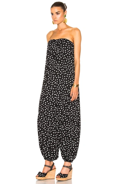 Shop Dolce & Gabbana Strapless Polka Dot Jumpsuit In Black, Geometric. In Black & White