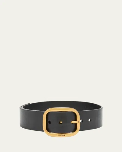 Loewe Leather Rounded-rectangle Belt In Black/vintage Brass