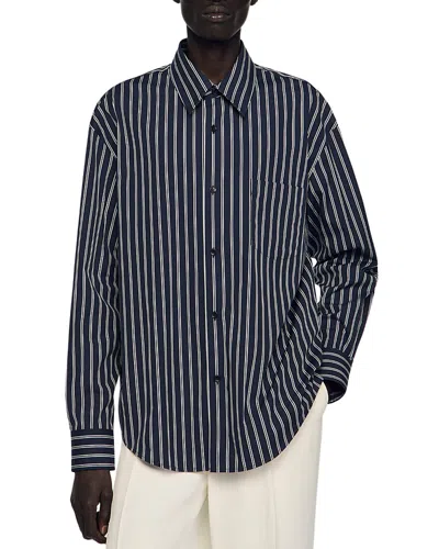 Sandro Striped Cotton Shirt In Black