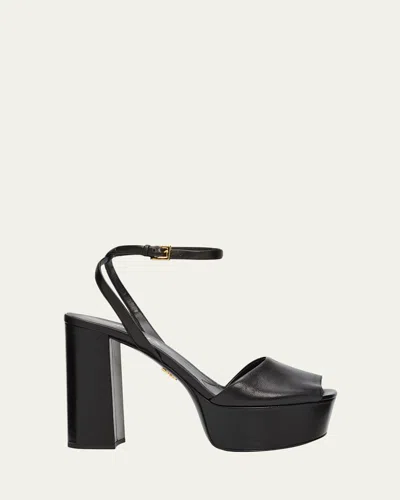 Prada 115mm Nappa Leather Platform Sandals In Black