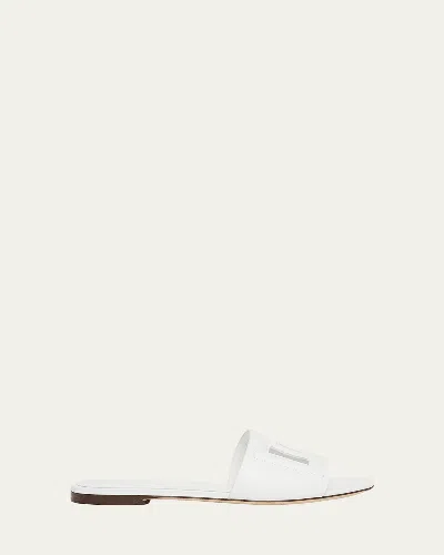 Dolce & Gabbana Dg Millennials Logo Leather Flat Slides In White