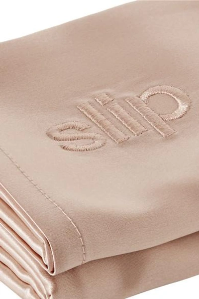 Shop Slip Embroidered Silk King Pillowcase - Beige In Neutrals