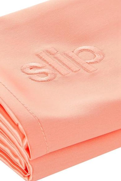 Shop Slip Embroidered Silk Queen Pillowcase - Peach