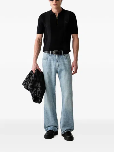 Fred Perry Textured-panel Zip-up Sweater In Black