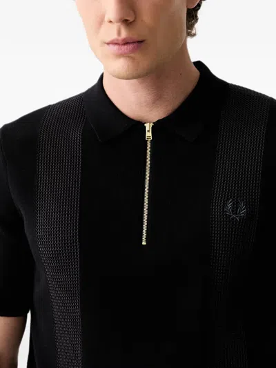 Fred Perry Textured-panel Zip-up Sweater In Black