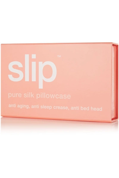 Shop Slip Embroidered Silk Queen Pillowcase - Peach