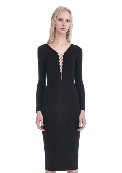 Shop Alexander Wang Modal Lace-up Midi Long Sleeve Dress In Black