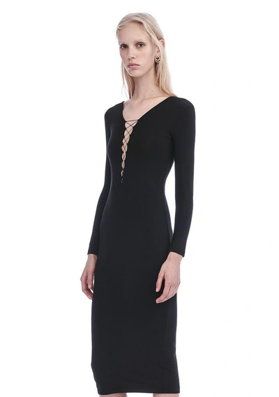 Shop Alexander Wang Modal Lace-up Midi Long Sleeve Dress In Black