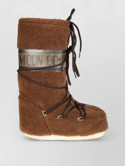 Moon Boot Faux Fur Flat Sole High Ankle Boots In Brown