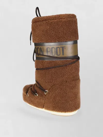 Moon Boot Faux Fur Flat Sole High Ankle Boots In Brown