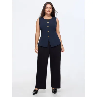 Bloomchic Button-front Fitted Plain Blazer Vest In Indigo