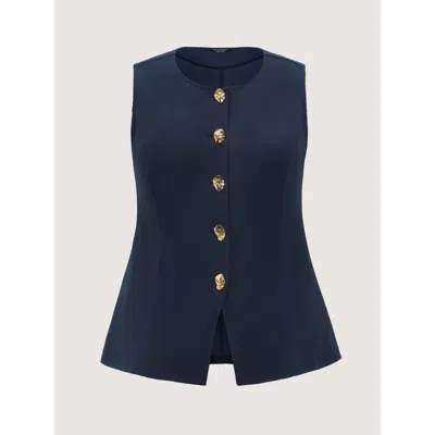 Bloomchic Button-front Fitted Plain Blazer Vest In Indigo