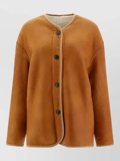 Giovi Shearling Jacket Reversible Round Neck Trim In Orange