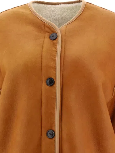 Giovi Shearling Jacket Reversible Round Neck Trim In Orange