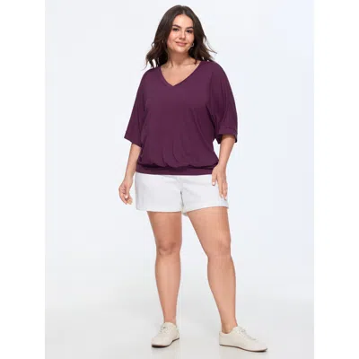 Bloomchic Supersoft Stretchy V-neck Plain T-shirt In Deeppurplered
