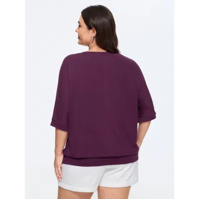 Bloomchic Supersoft Stretchy V-neck Plain T-shirt In Deeppurplered