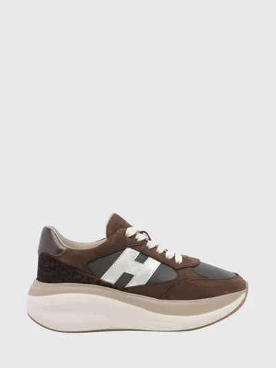 Hogan Maxi Active Lace Up Leather Sneakers In Brown