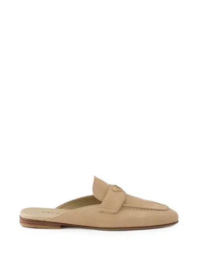 Prada Triangle Logo Suede Loafer Mules In Neutral