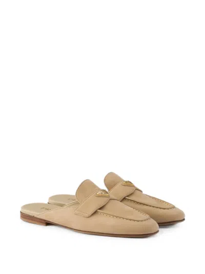 Prada Triangle Logo Suede Loafer Mules In Neutral