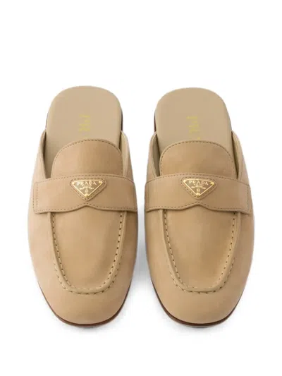 Prada Triangle Logo Suede Loafer Mules In Neutral
