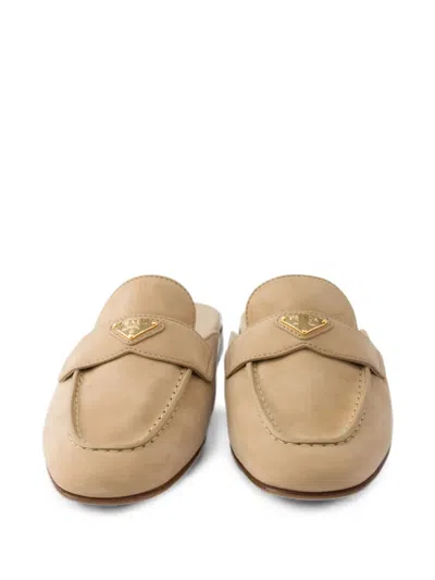 Prada Triangle Logo Suede Loafer Mules In Neutral