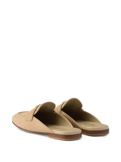 Prada Triangle Logo Suede Loafer Mules In Neutral