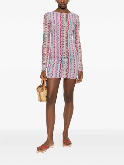 Missoni Midi Dress In Zig Zag Printed Tulle Multicolor 3d Chevron In Multi
