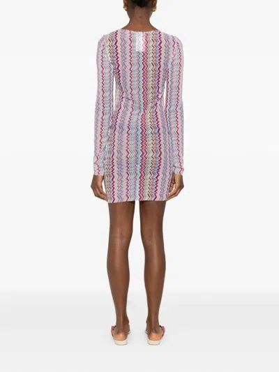 Missoni Midi Dress In Zig Zag Printed Tulle Multicolor 3d Chevron In Multi