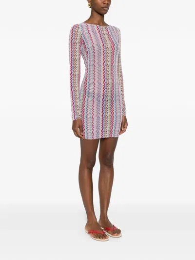 Missoni Midi Dress In Zig Zag Printed Tulle Multicolor 3d Chevron In Multi