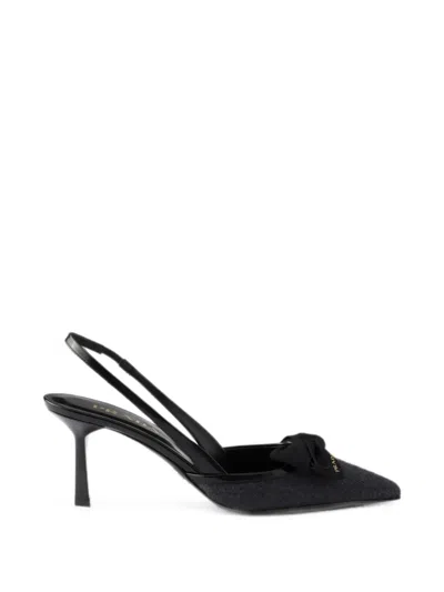 Prada 70 Triangle Logo Leather And Mesh Slingback Pumps In Black