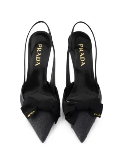 Prada 70 Triangle Logo Leather And Mesh Slingback Pumps In Black