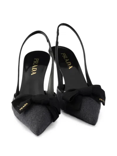 Prada 70 Triangle Logo Leather And Mesh Slingback Pumps In Black