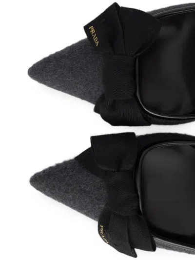 Prada 70 Triangle Logo Leather And Mesh Slingback Pumps In Black